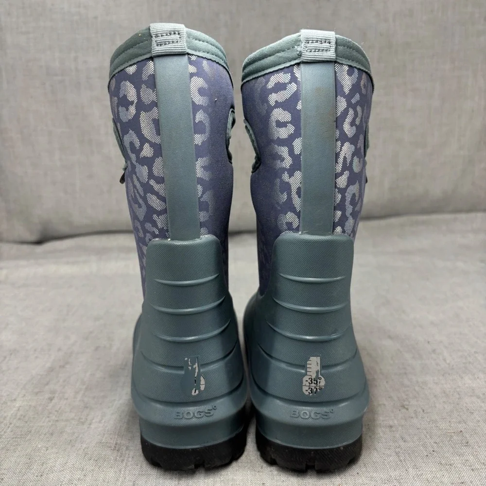 Bogs Neo Classic Gray Silver Metallic Leopard Waterproof Insulated Rain Boots